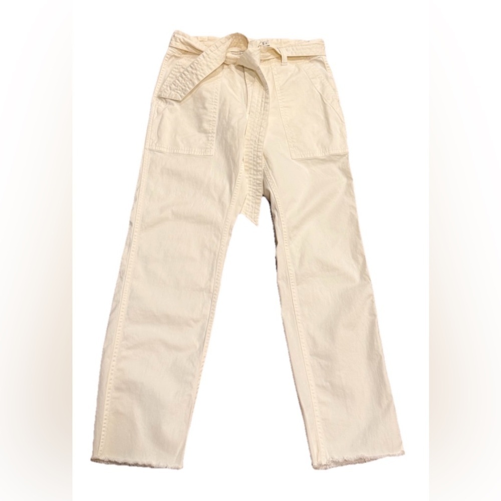 Vineyard Vines Cream Belted Utility Cropped Pants Straight Leg Size 0